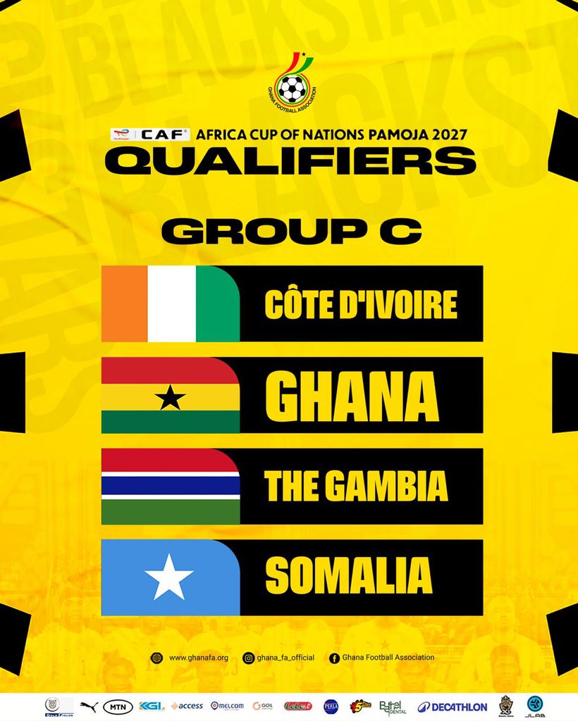 Ghana faces neighbors Côte d'Ivoire in AFCON 2027 qualifiers in Group C