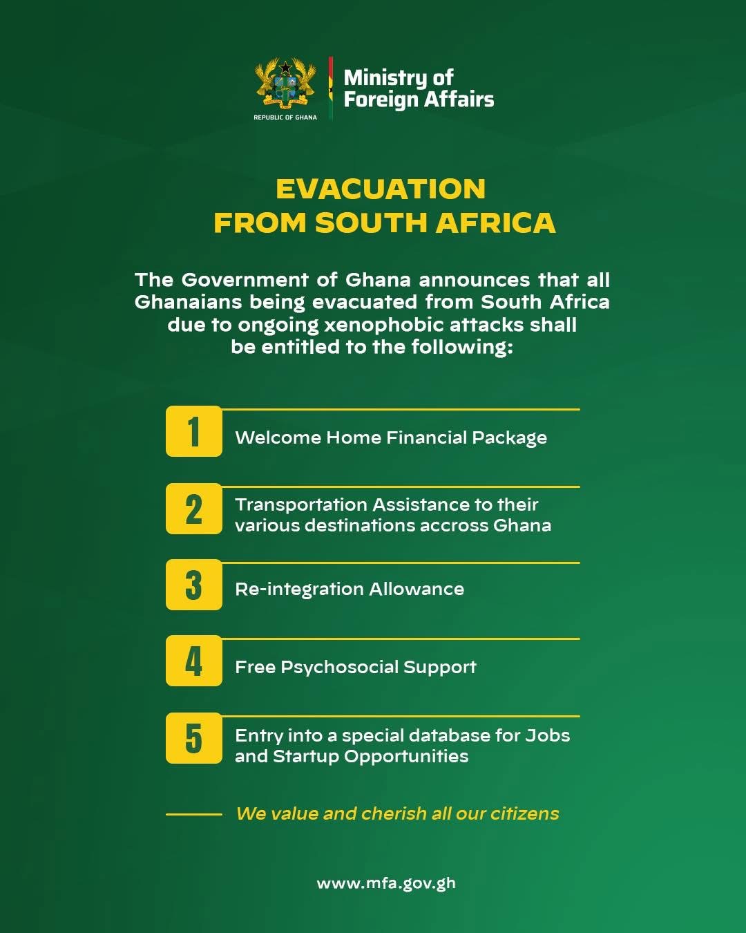 Foreign Affairs Ministry Outlines Government’s special package for Ghanaians evacuating from South Africa due to xenophobic attacks
