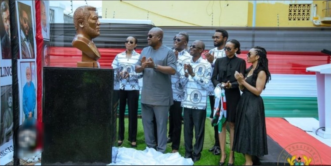 President Mahama Unveils Statue and Renames NDC Headquarters in Tribute to Founder Jerry Rawlings
