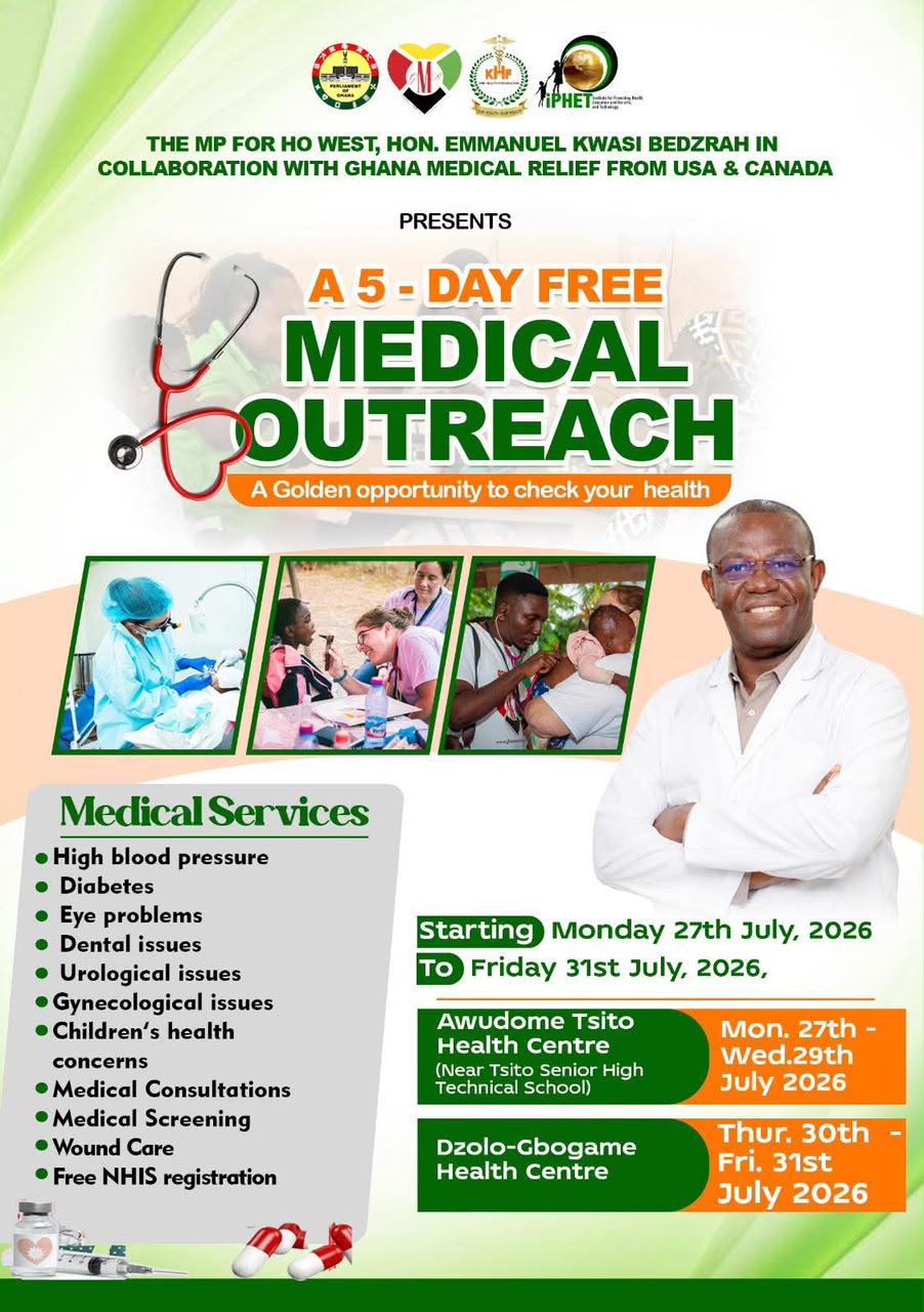 Ho West MP to Host a 5-day Free Medical Outreach at Tsito and Dzolo: Details