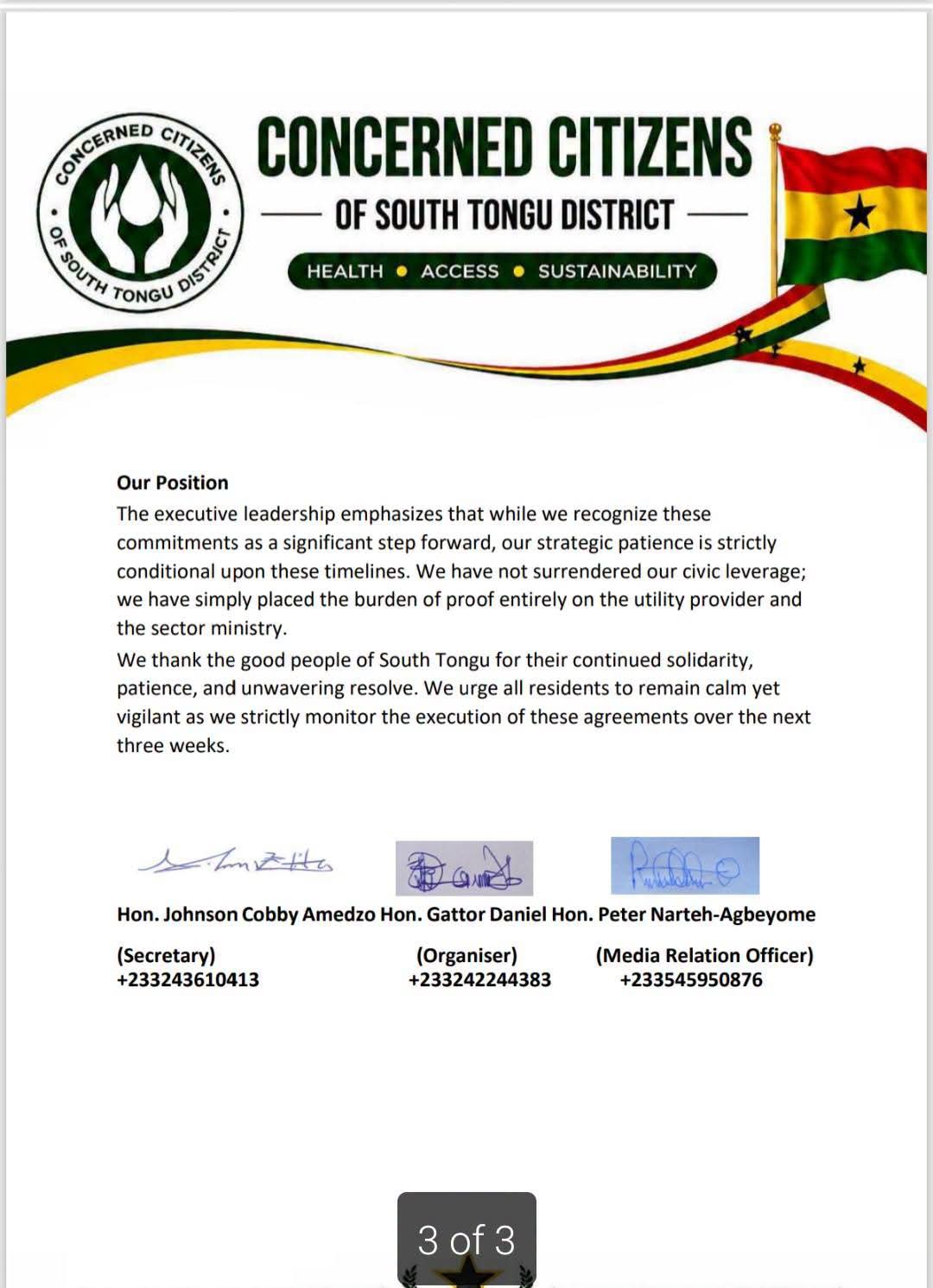 Concerned Citizens of South Tongu Postpone Planned Protest to Prioritize Diplomatic Resolution of Acute Water Crisis