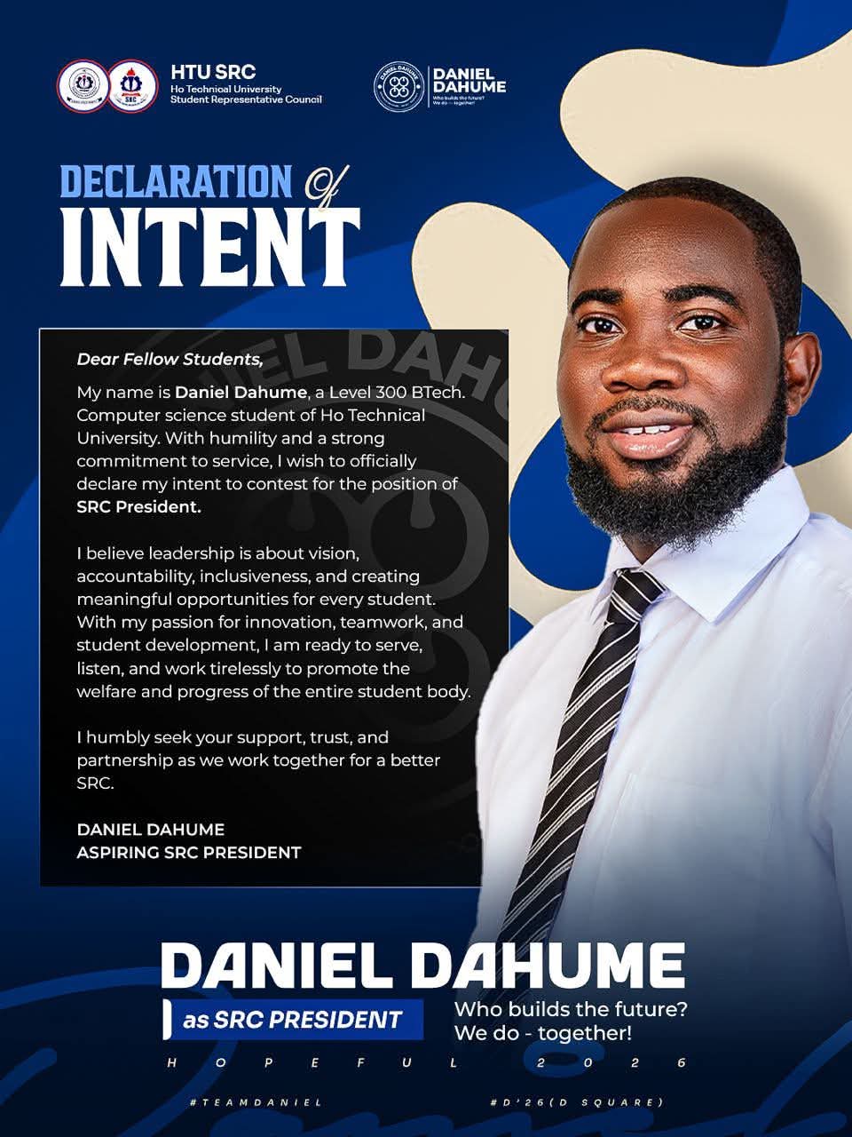 Daniel Dahume Declares Intention to Serve as the New SRC President of Ho Technical University