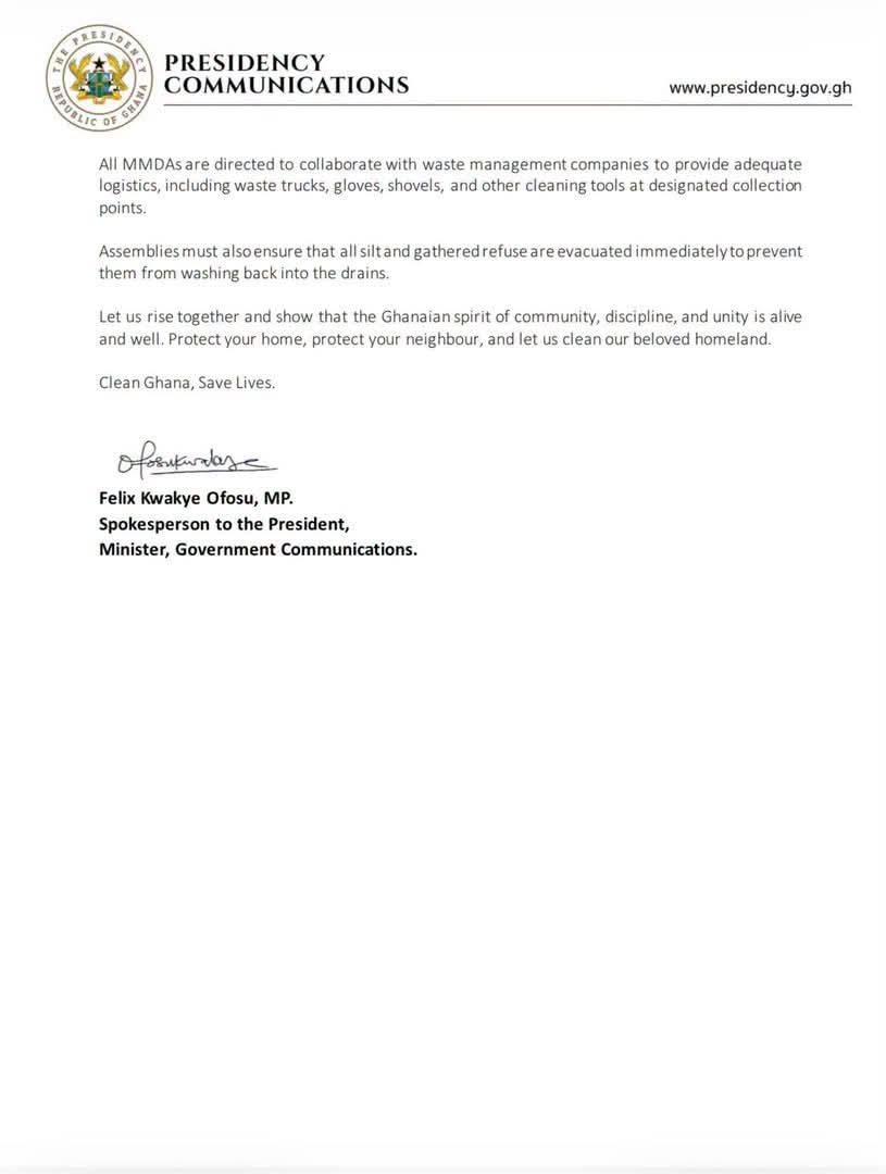 President Declares National General Cleaning Days to Combat Flood Aftermath