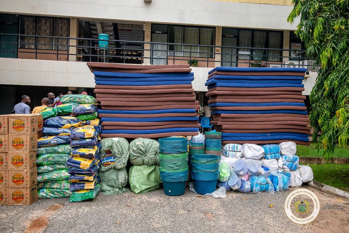 Volta Regional Minister Hands Over Flood Relief Items to 12 Affected Districts