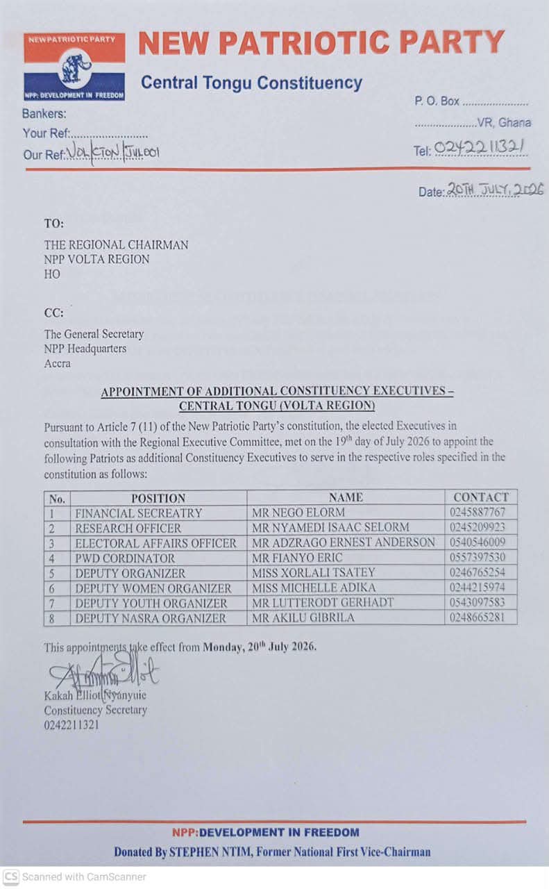 NPP Central Tongu Strengthens Leadership with New Executive Appointments