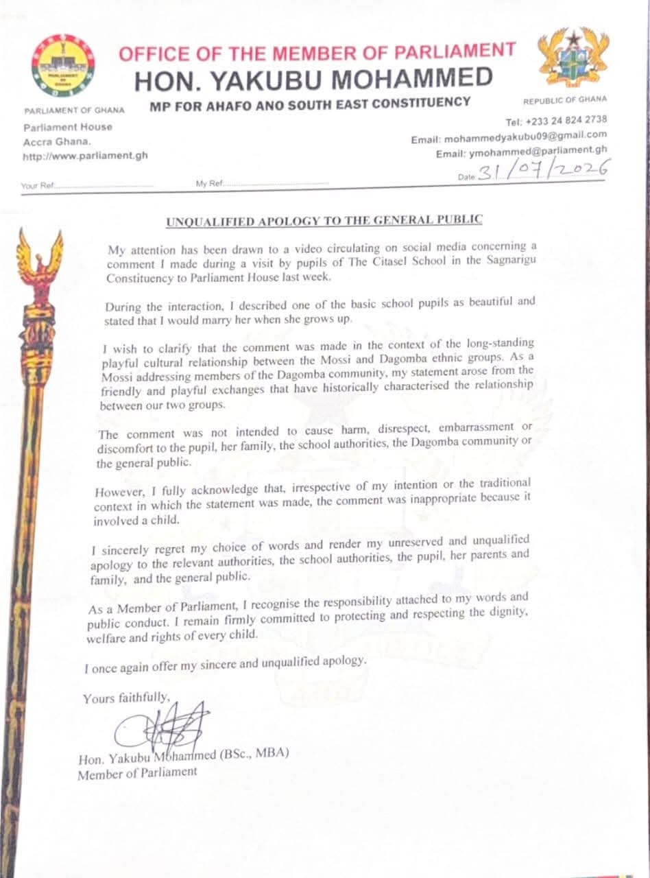 "I Sincerely Regret My Choice of Words"- Hon.Yakubu Mohammed Apologises for 'I will Marry You' Comment