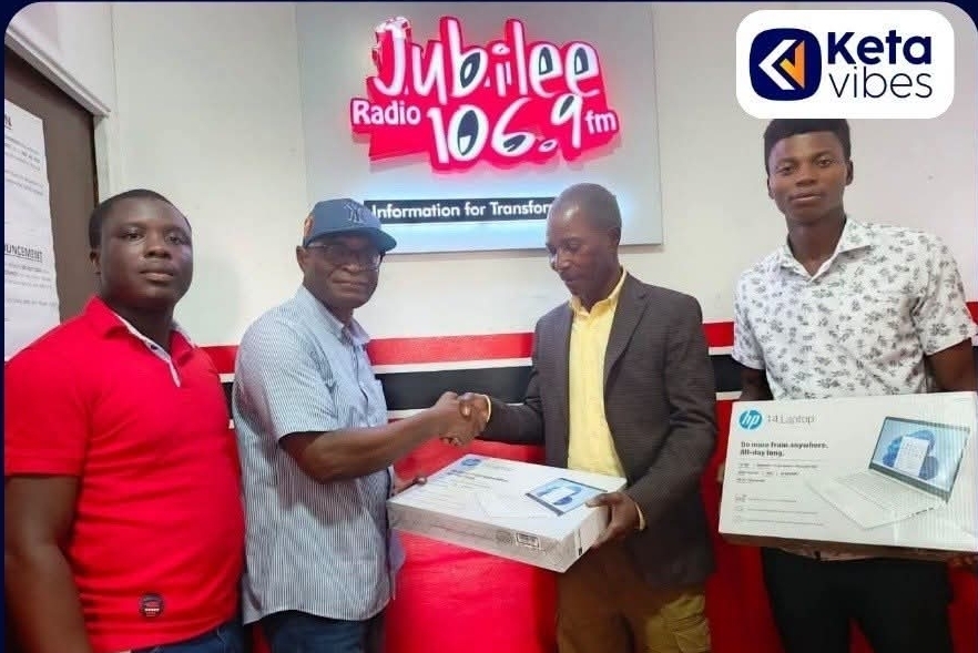Mr. Roger Kwadzogah Supports Jubilee Radio: Donates Two Laptops to Enhance Broadcast