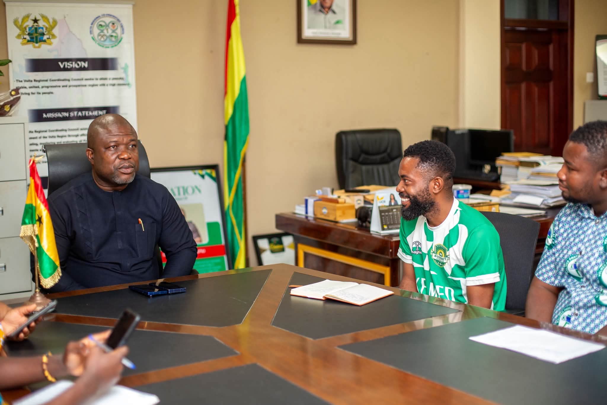 Volta Regional Minister Receives Delegation from Division Two Side, Sunset Football Club