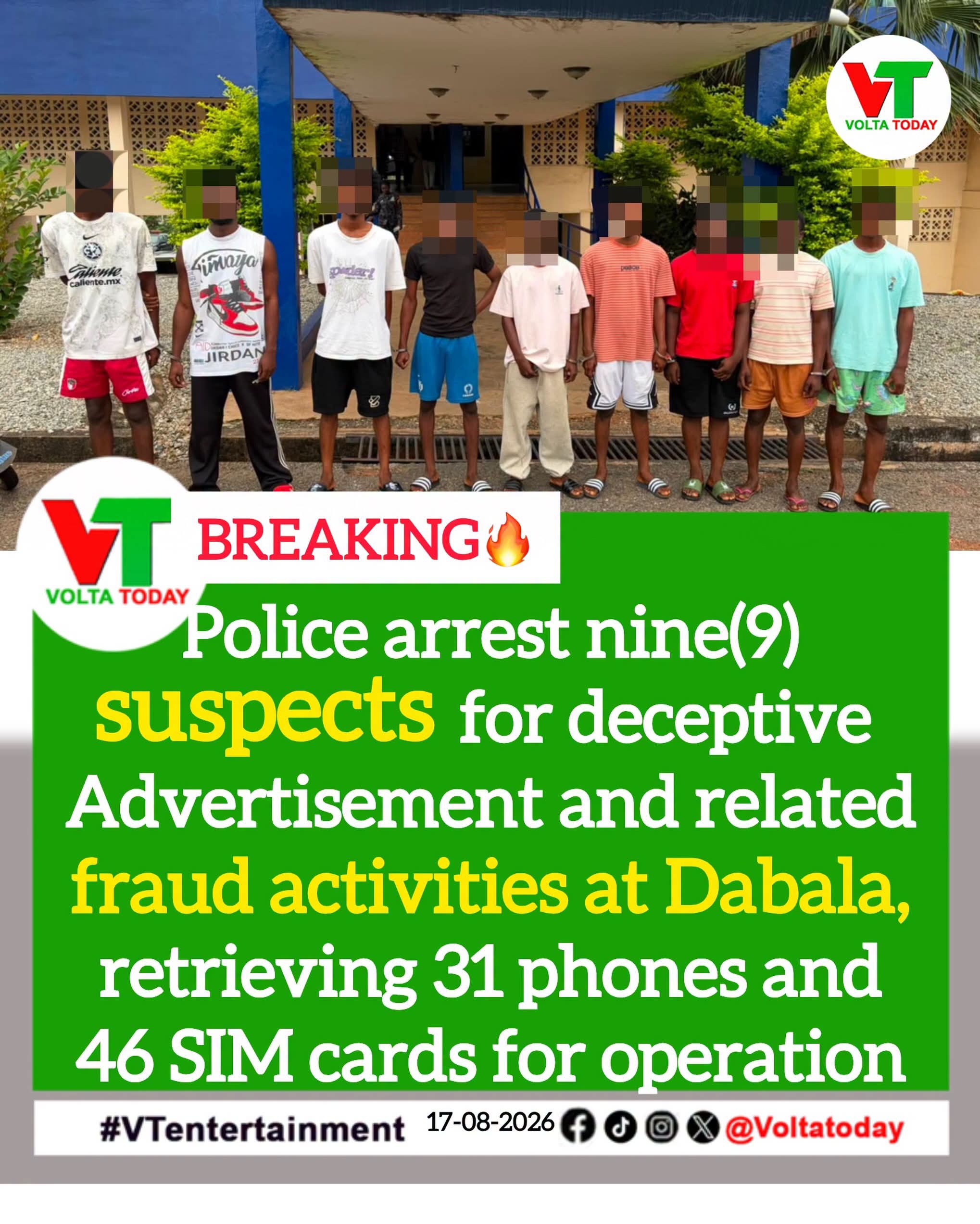 BREAKING: Police Arrest Nine(9) Suspects For Deceptive Advertisement Cyber Fraud Activities at Dabala