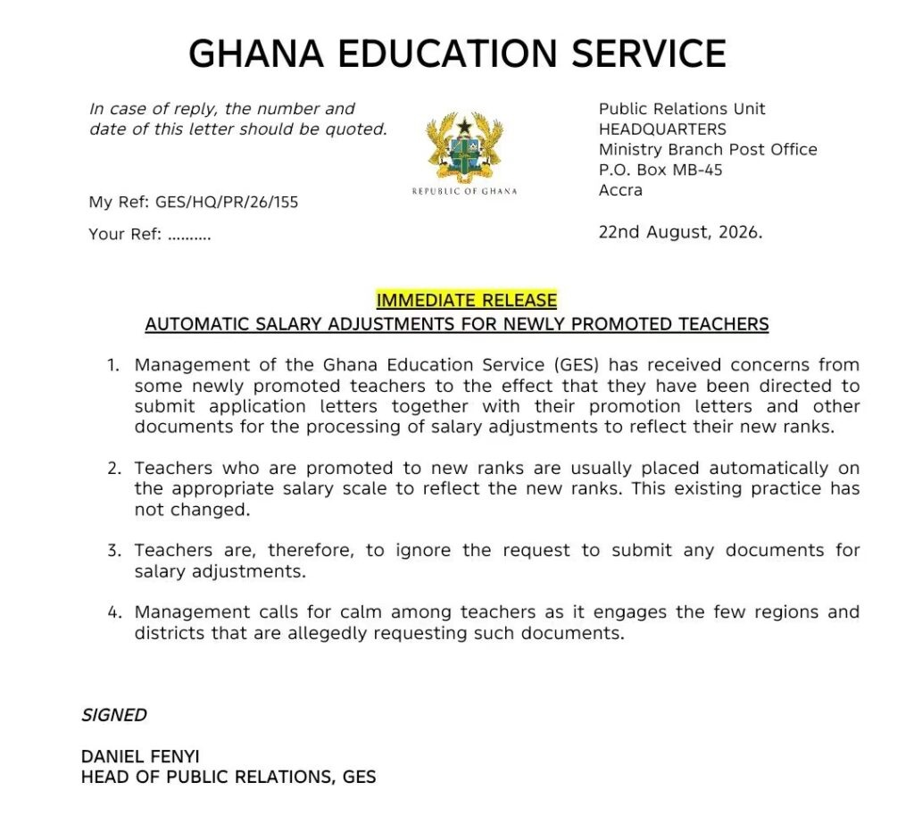 Newly Promoted Teachers Barred From Submitting Documents For Salary Adjustments-GES