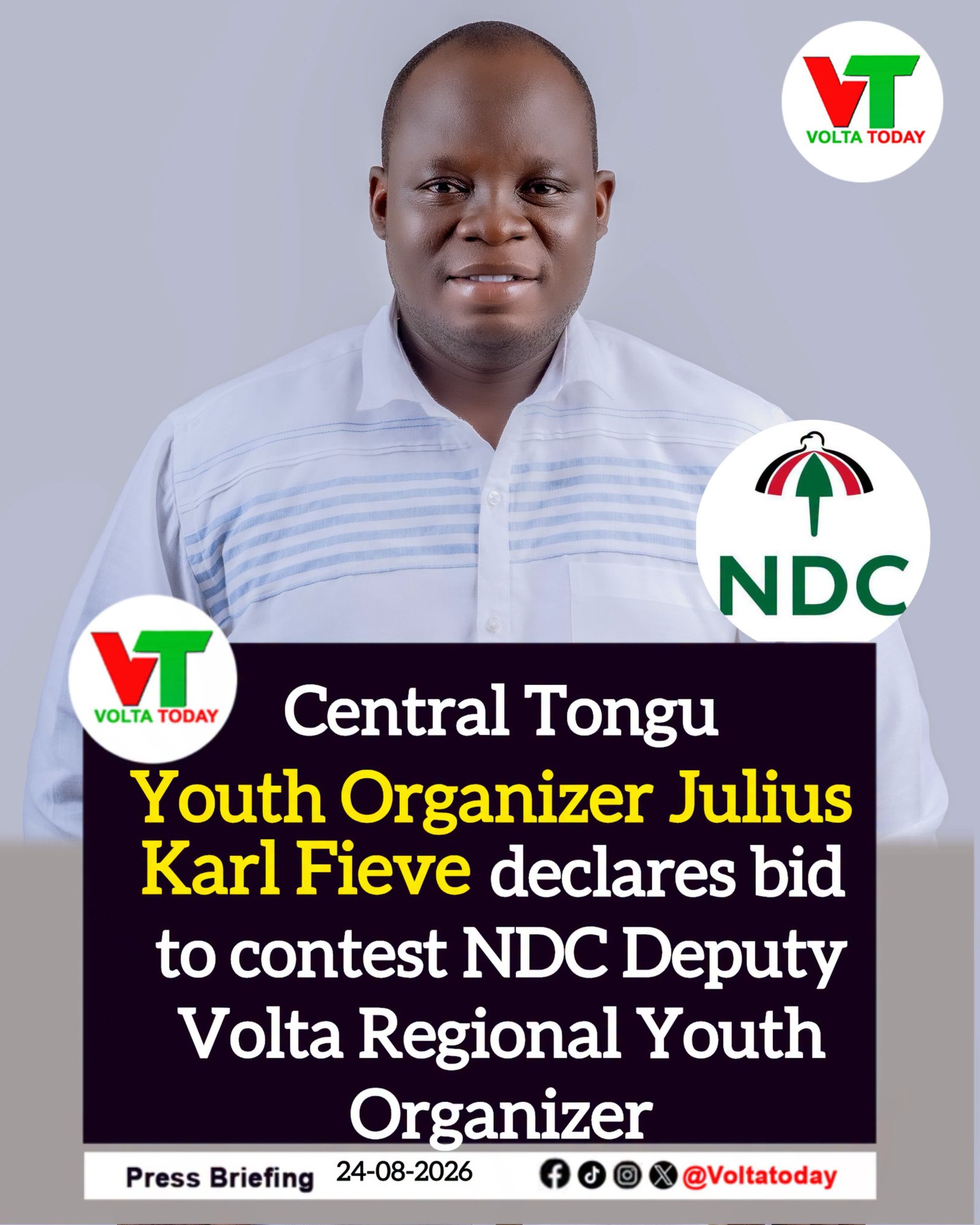 Julius Karl Fieve Enters Race for NDC Deputy Volta Regional Youth Organizer