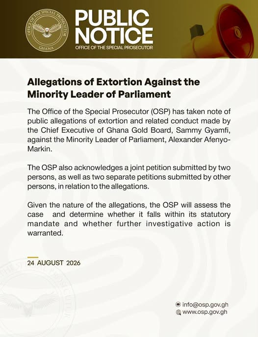 OSP to Review Extortion Claims Involving Sammy Gyamfi and Afenyo-Markin
