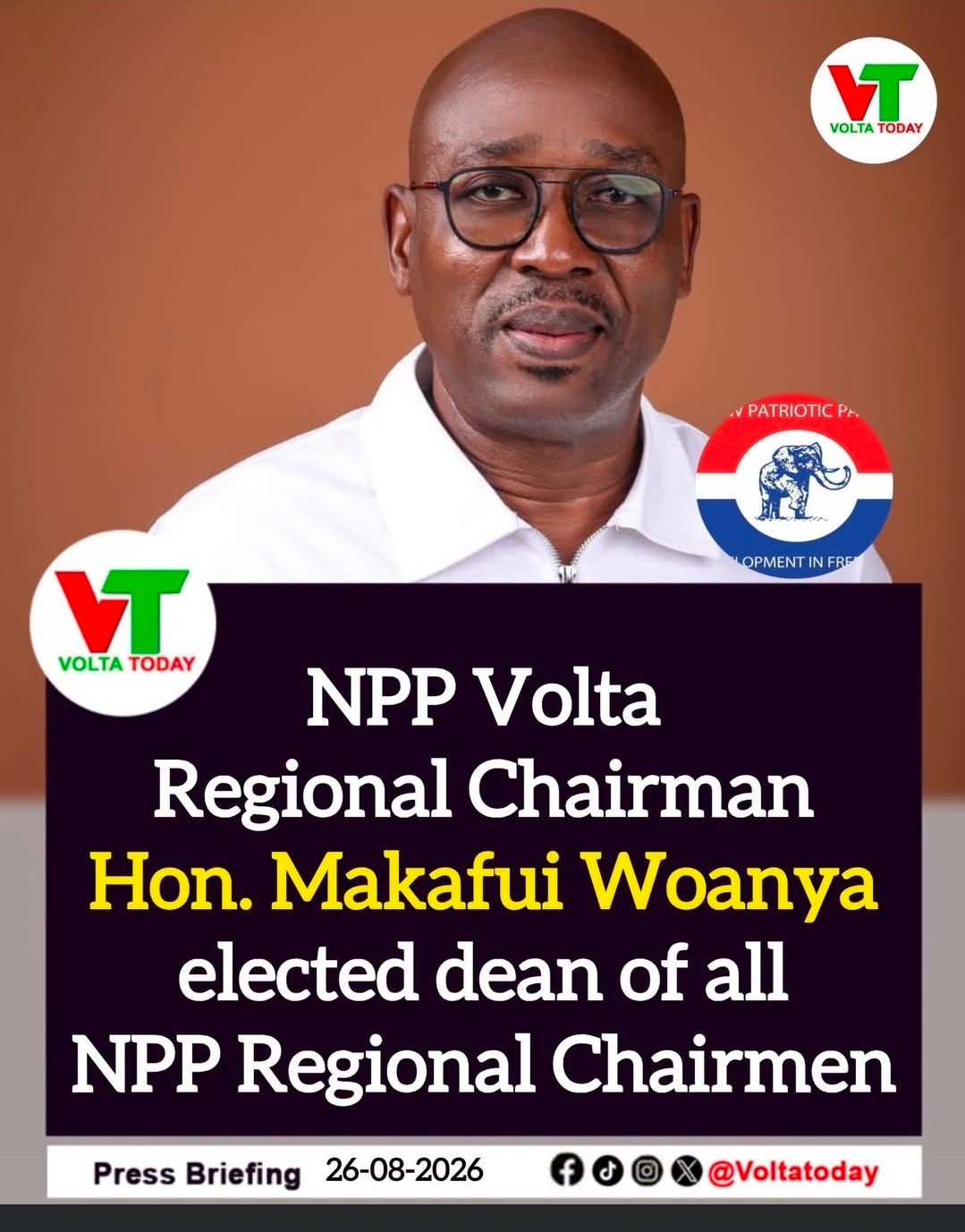 NPP Volta Regional Chairman Hon. Makafui Woanya Chosen to Lead Party's Regional Chairmen Caucus
