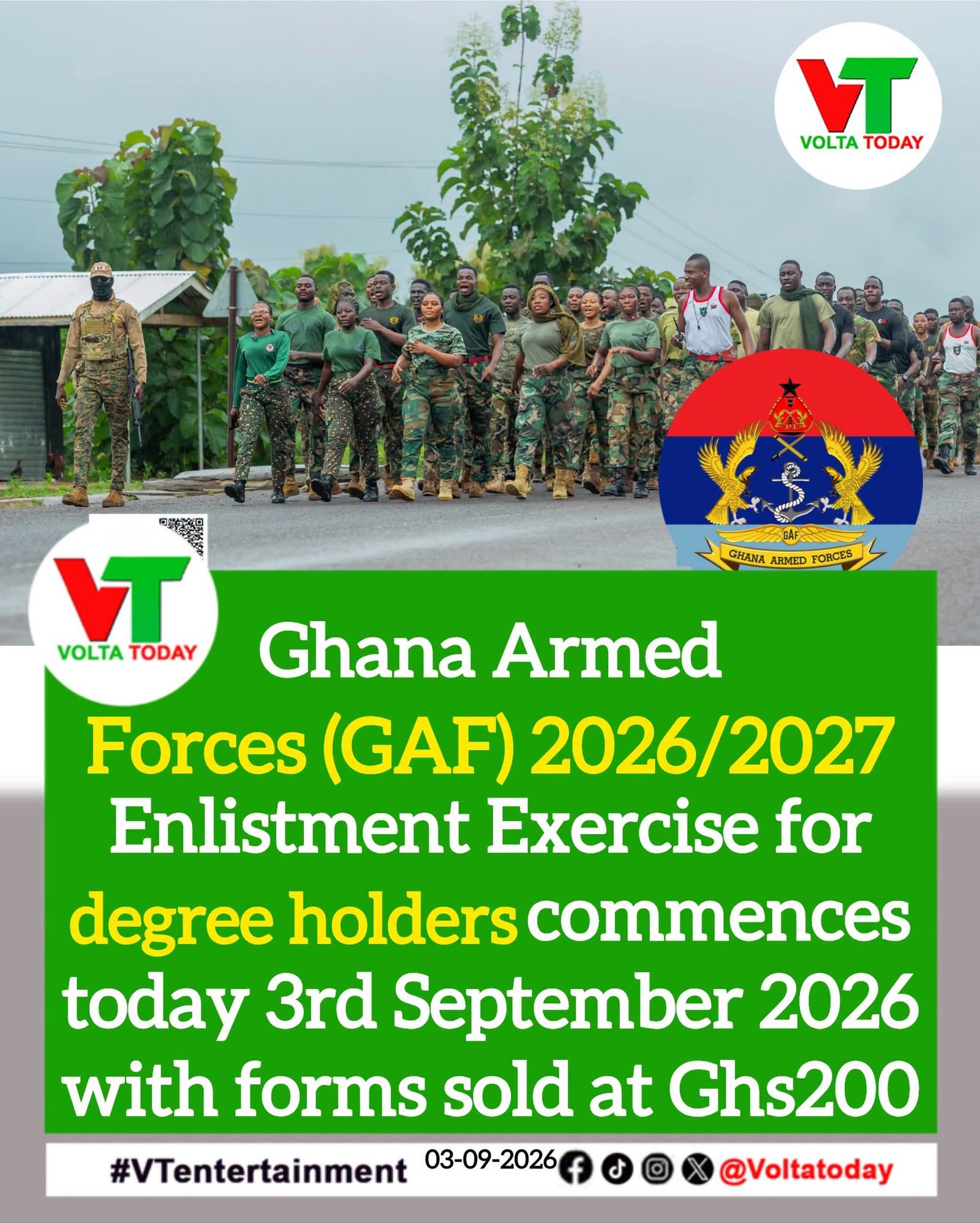Ghana Armed Forces Opens 2026/2027 Enlistment for Degree Holders