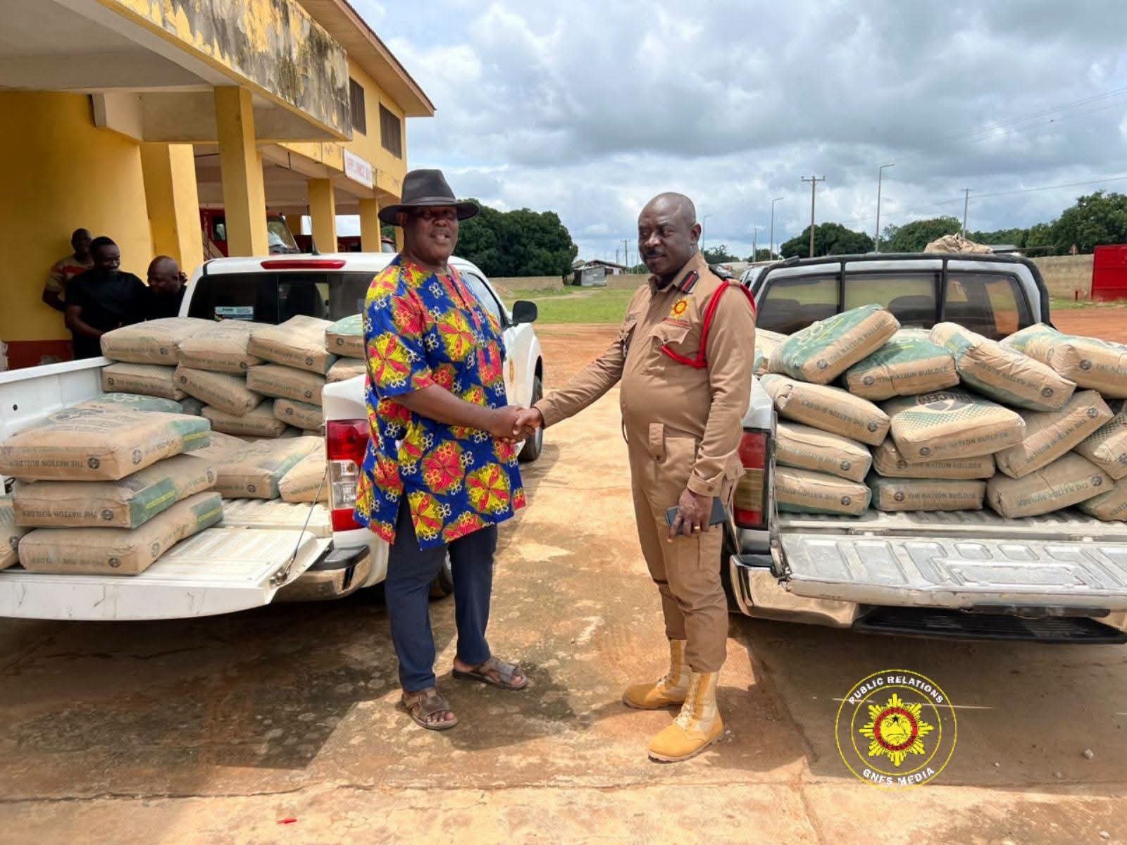 Thomas Bismarck Boakye Donates 50 Bags of Cement to GNFS Upper West Regional Command
