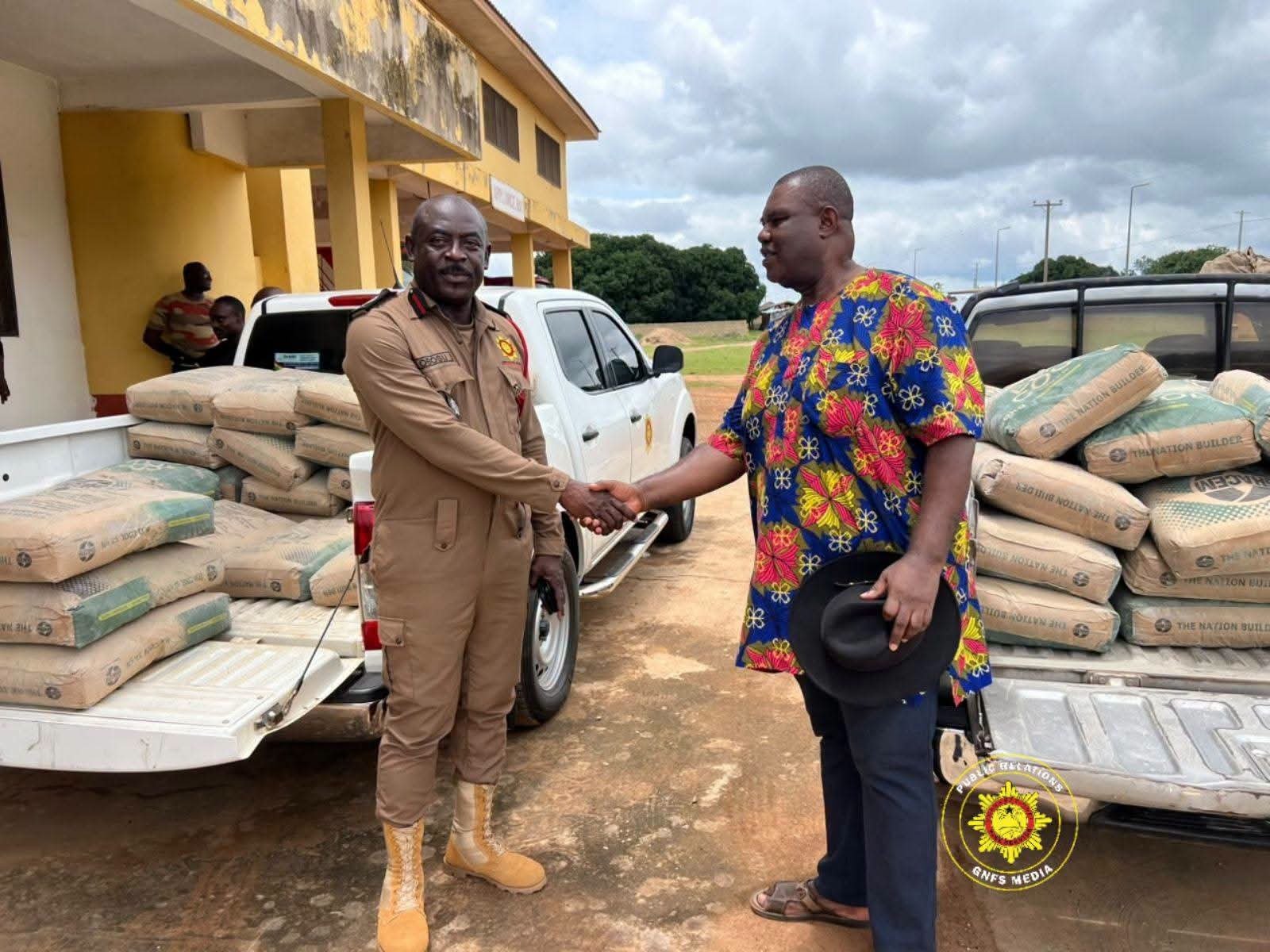 Thomas Bismarck Boakye Donates 50 Bags of Cement to GNFS Upper West Regional Command