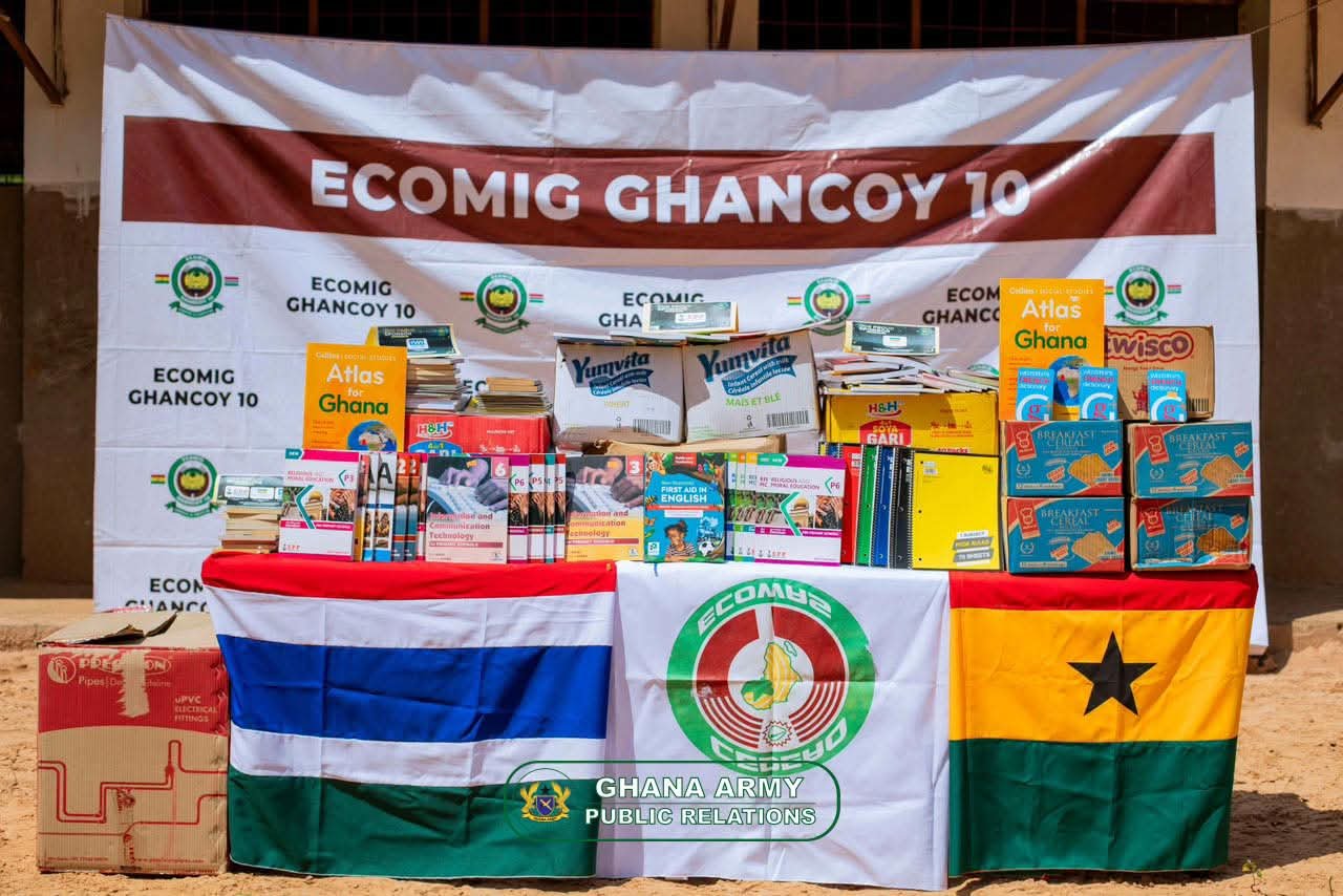 ECOMIG GHANCOY 10 Extends Civil-Military Support with Book and Food Donation to Berending Lower Basic School