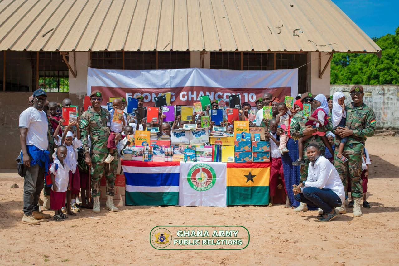 ECOMIG GHANCOY 10 Extends Civil-Military Support with Book and Food Donation to Berending Lower Basic School