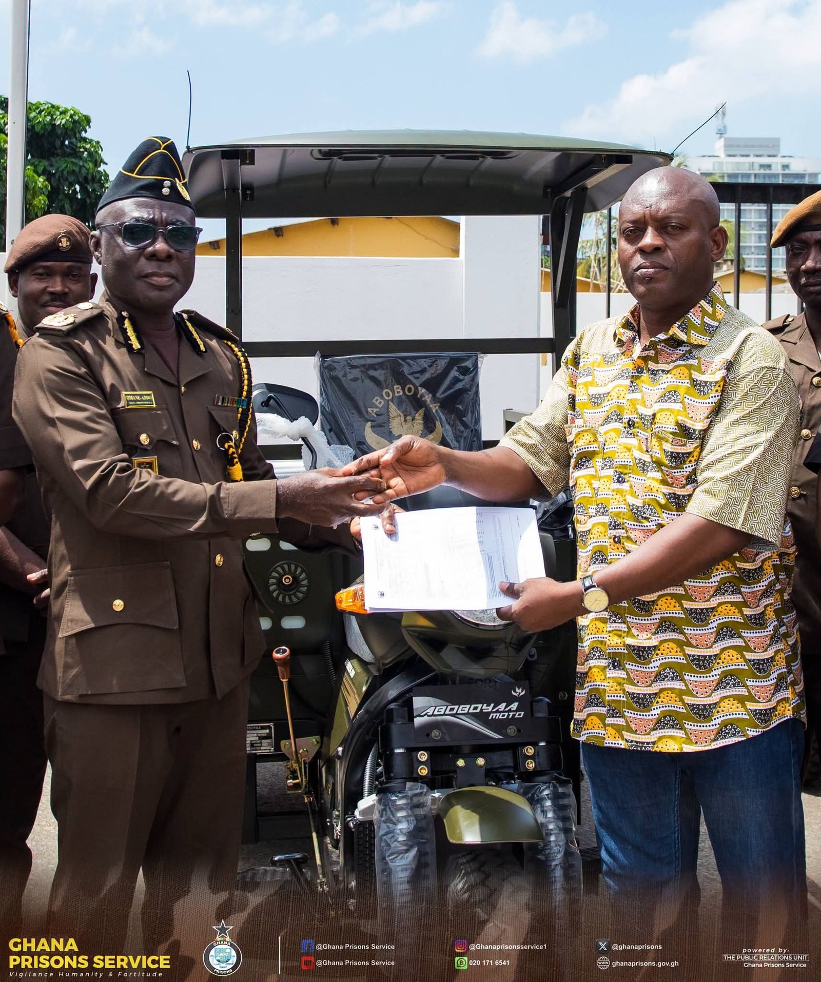 Aboboyaa Company Limited Donates Five Motorized Tricycles to Ghana Prisons Service