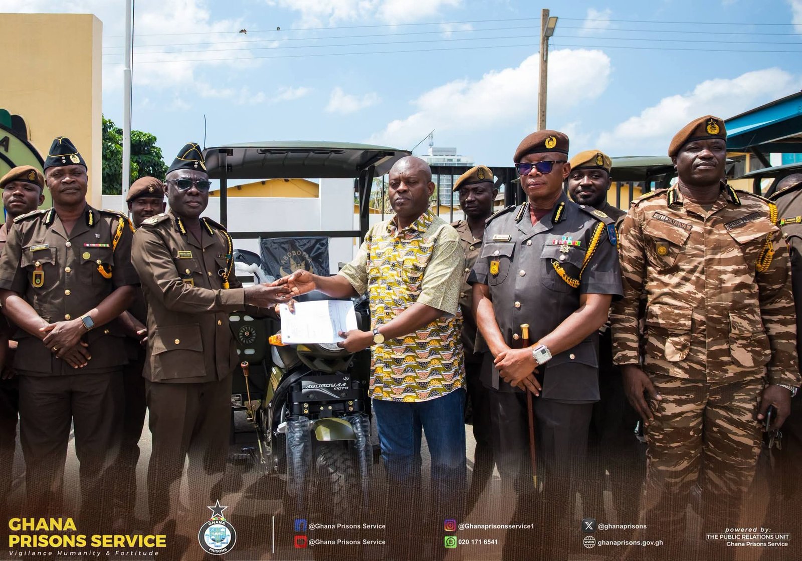 Aboboyaa Company Limited Donates Five Motorized Tricycles to Ghana Prisons Service
