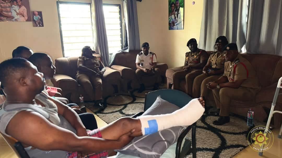 GNFS Leadership Visits Injured Firefighter in Koforidua to Reaffirm Commitment to Personnel Welfare