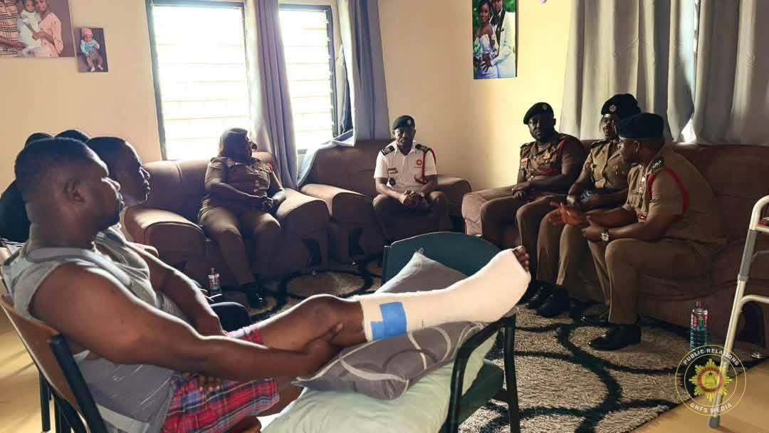 GNFS Leadership Visits Injured Firefighter in Koforidua to Reaffirm Commitment to Personnel Welfare