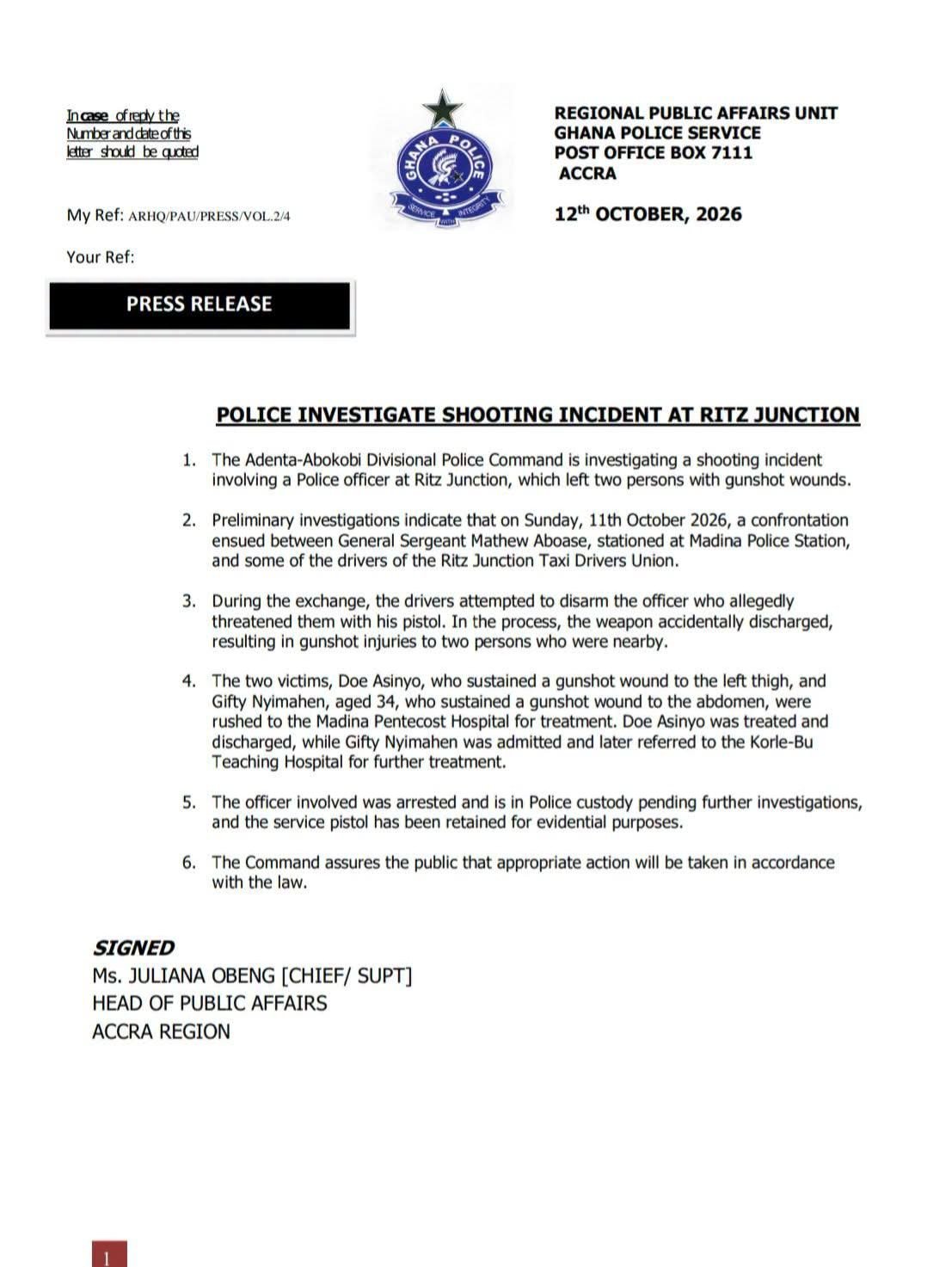 Police Launch Investigation Into Ritz Junction Shooting Incident Involving Officer and Taxi Drivers